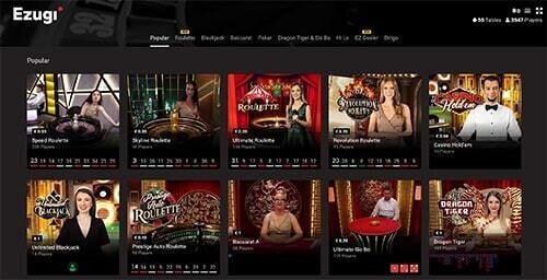 Ezugi live casino live lobby