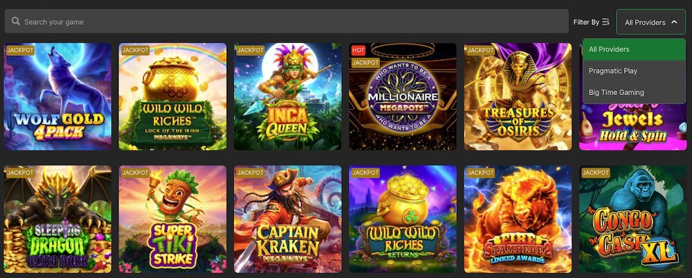 Jackpots lobby at BET99 Alberta