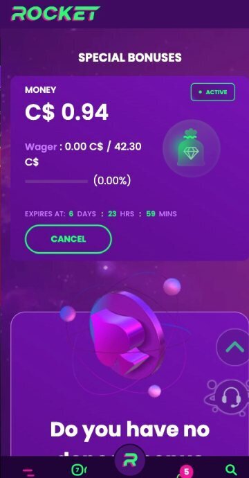 Casino Rocket bonus code step 5