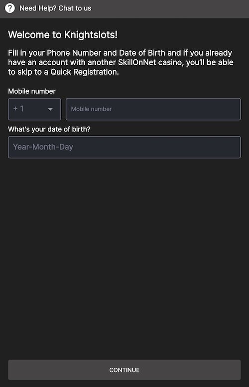 Sign up form 1 at Knightslots Ontario