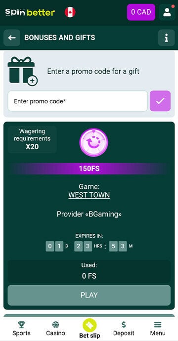 SpinBetter bonus code step 3