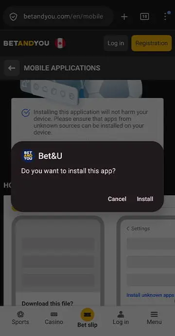 Installing an apk file for a casino app