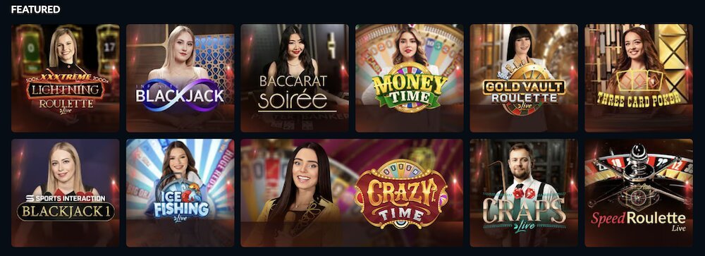 Live dealer lobby at SIA Casino Alberta