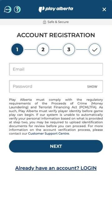 Play Alberta registration step 1