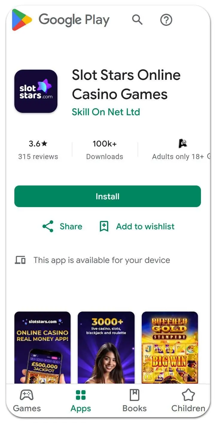SlotStars app on Google Play Store