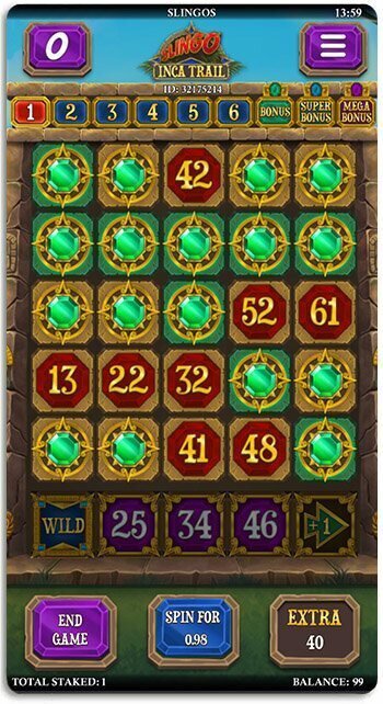 Screenshot of online Slingo game Inca Trail