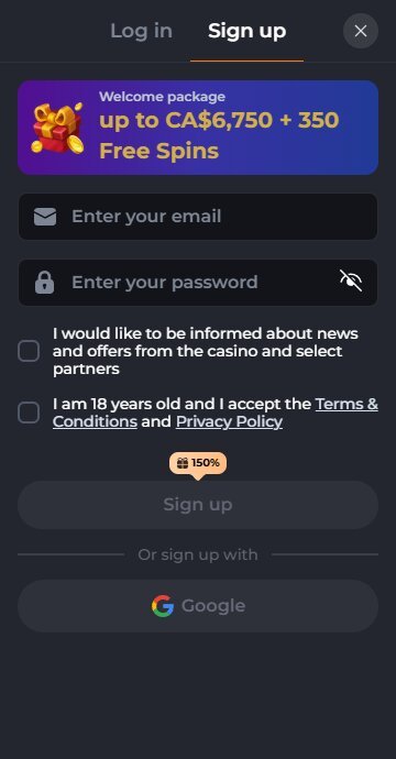 Corgibet registration step 1