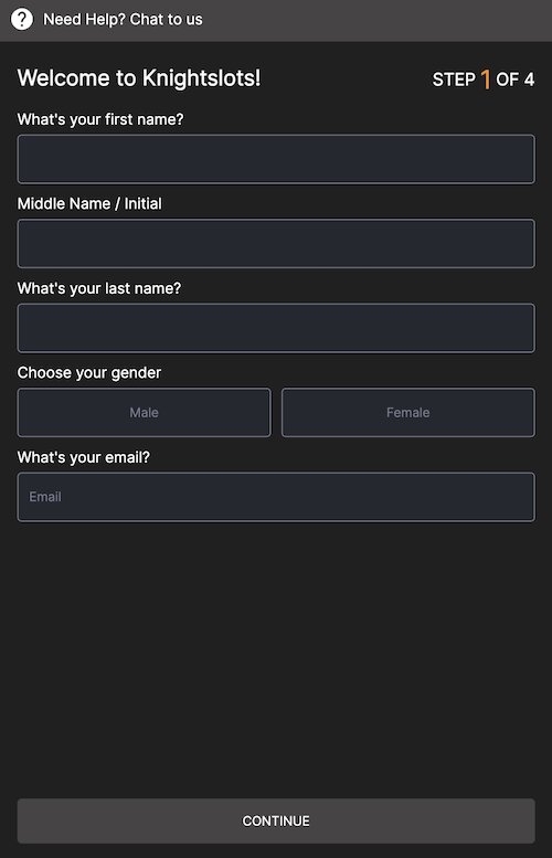 Sign up form 2 at Knightslots Ontario