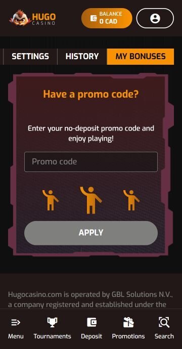 Where to enter Hugo Casino promo code
