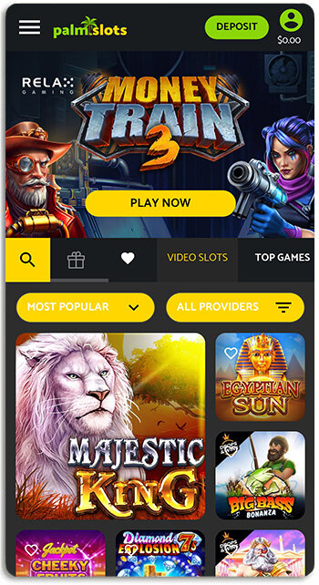 PalmSlots mobile casino has a clean and easy appearance
