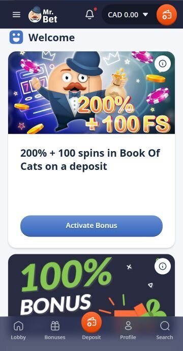 Activate the Mr.Bet first deposit bonus