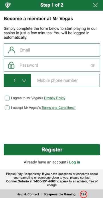 Mr Vegas registration step1