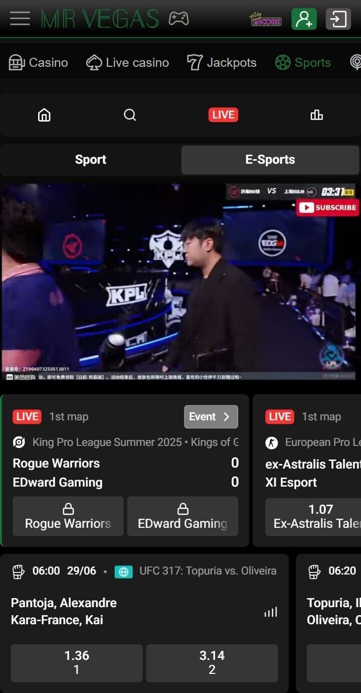 Mr Vegas Live eSport betting