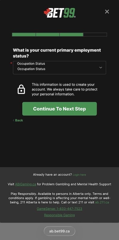 BET99 Alberta registration step 4