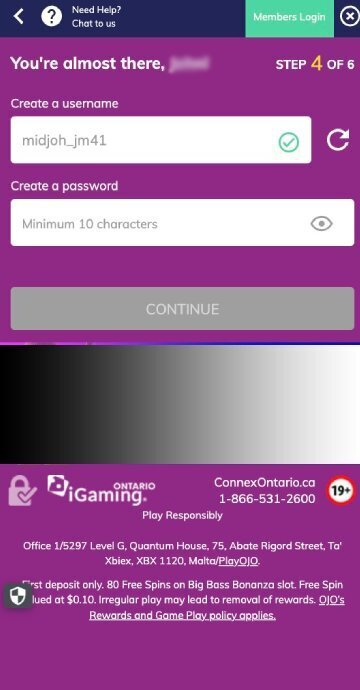 PlayOJO signup step 5