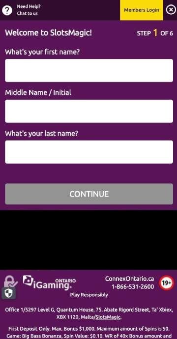 SlotsMagic registration step 2