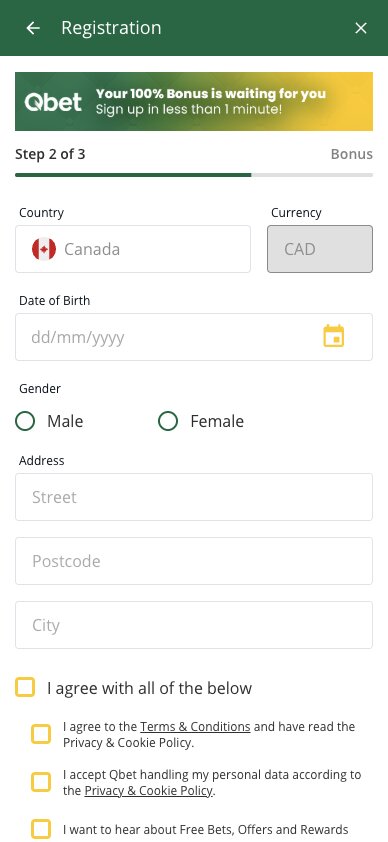 Where to enter the Qbet bonus code