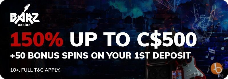 Barz Casino banner for 1st deposit bonus promotion