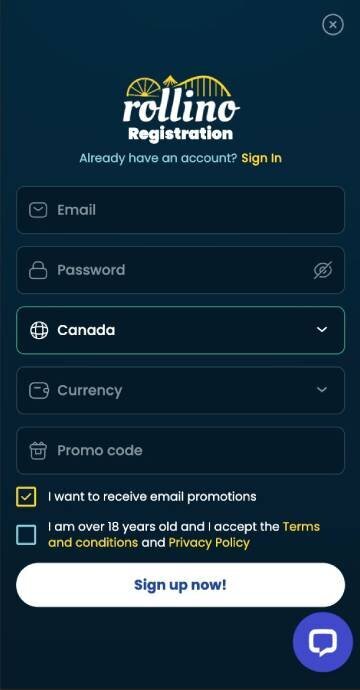 How to sign up to Rollino casino