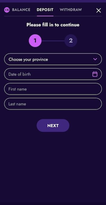 Irwin Casino sign up form