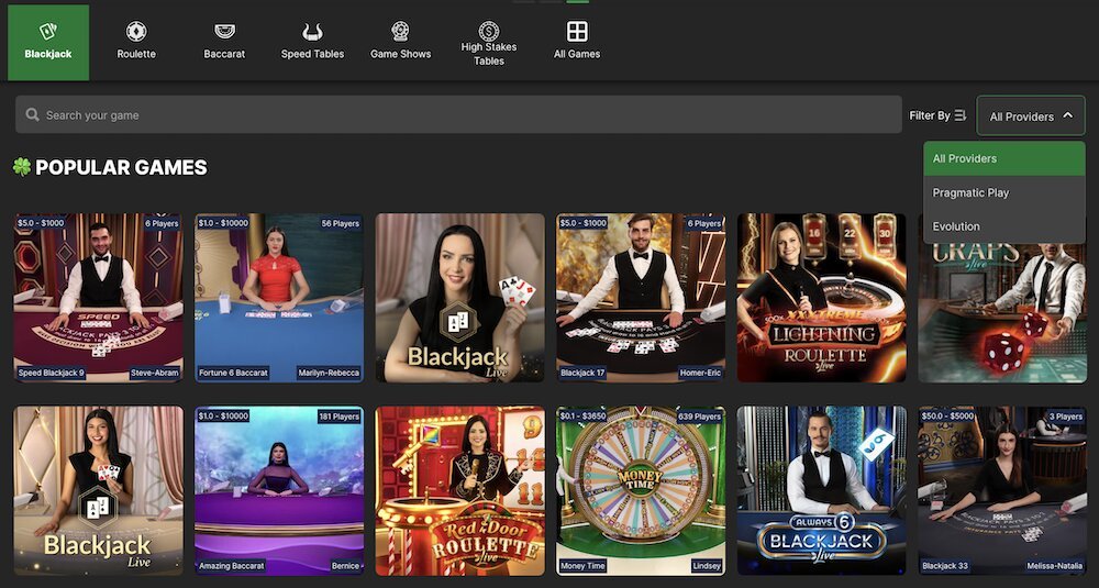 Live casino floor at BET99 Alberta