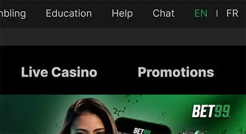 Language selection at Bet99