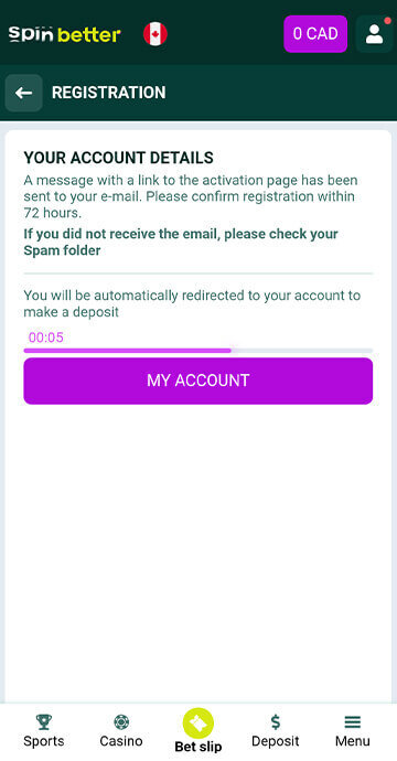 SpinBetter bonus code step 2
