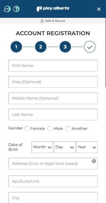 Play Alberta registration step 3