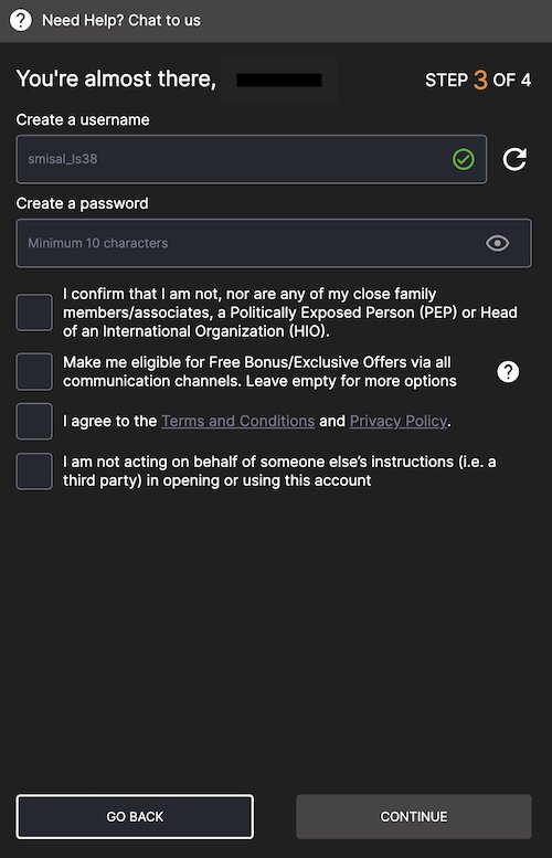 Sign up form 4 at Knightslots Ontario