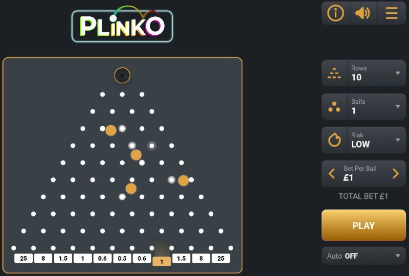 Plinko is a simple game where you try to drop balls into specific winning slots