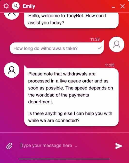 TonyBet live chat