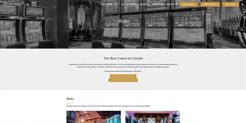 River Cree Resort website screenshot