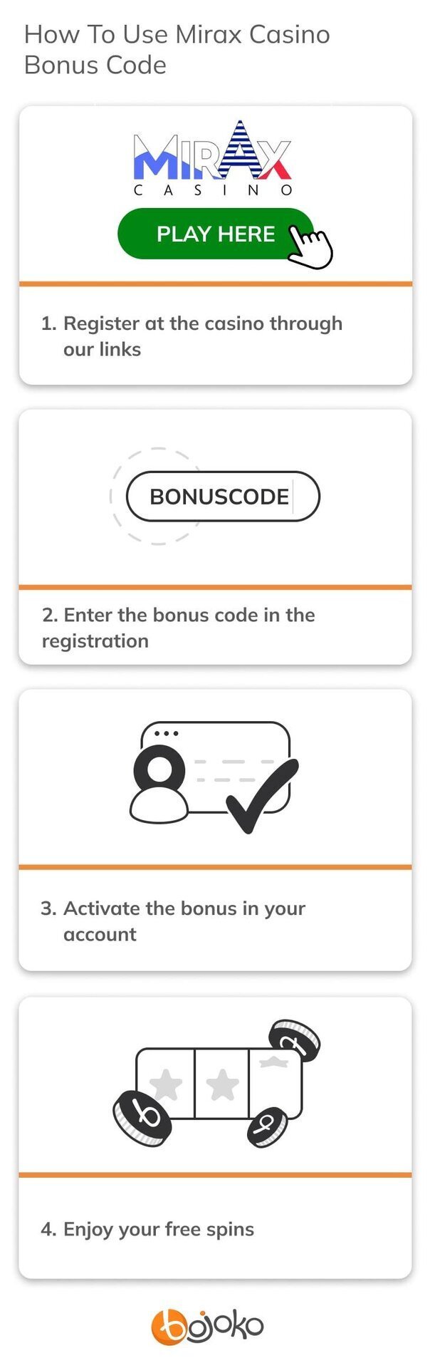 How to use Mirax Casino bonus code