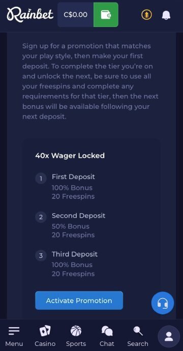 Rainbet bonus code step 2