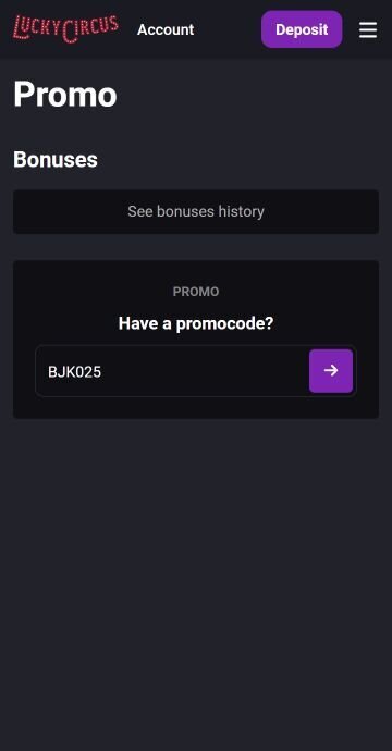 Where to enter Lucky Circus no-deposit bonus code