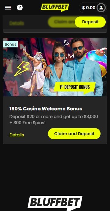 Get deposit bonus at Bluffbet
