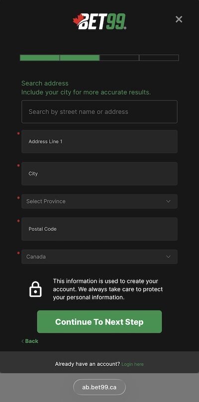 BET99 Alberta registration step 3
