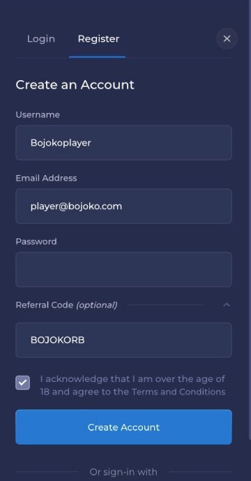 Rainbet bonus code step 1