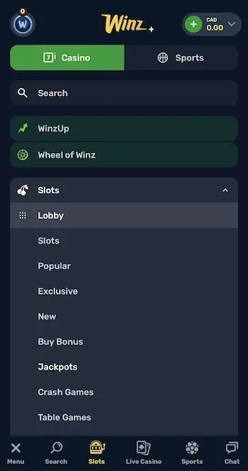 Mobile play at Winz.io