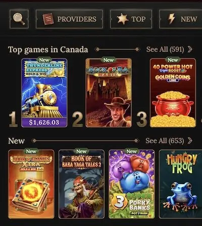 Game lobby at BetWest casino
