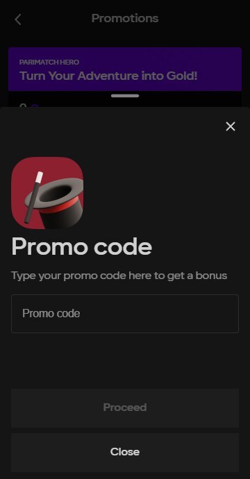 Where to enter Parimatch promo code