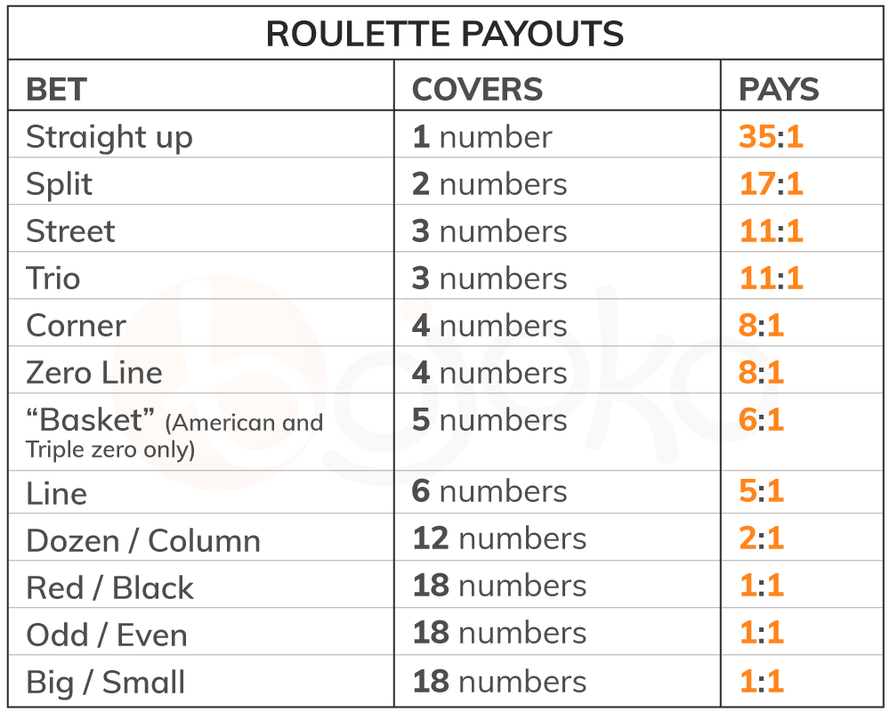 Roulette bet payouts