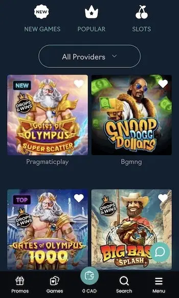 Game collection at Oshi Casino