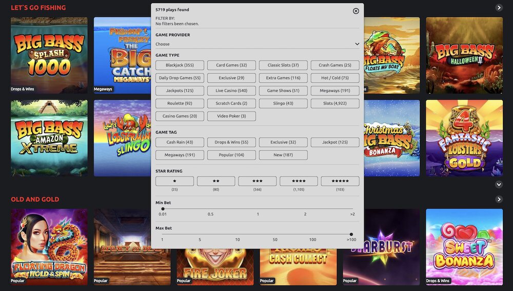Slots lobby at Knightslots Ontario