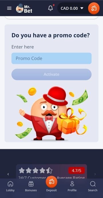 Where to enter Mr Bet promo code