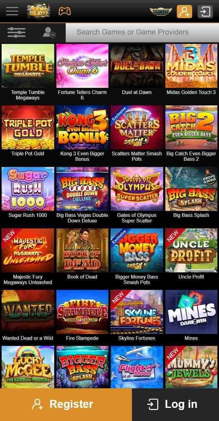 Videoslots game selection
